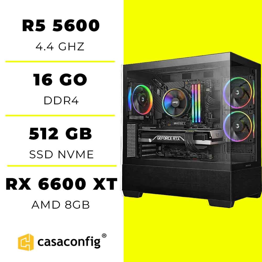 PC Gamer Ryzen 5 5600/16GB/512GB SSD/RX 6600 XT maroc prix