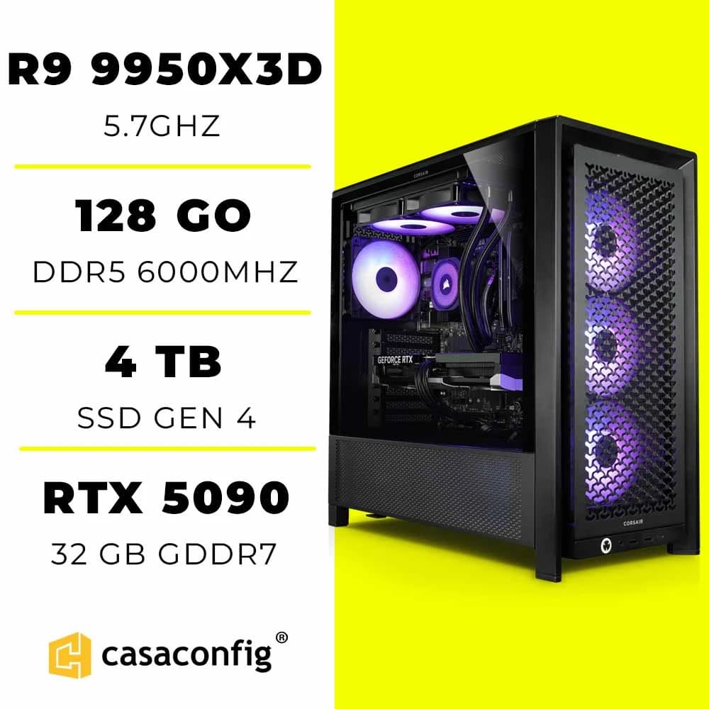 PC Gamer Ryzen 9 9950X3D/128GB/4TB SSD/RTX 5090 32GO maroc prix
