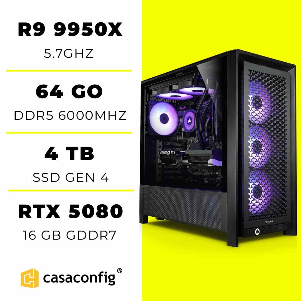 PC Gamer Ryzen 9 9950X/64GB/4TB SSD/RTX 5080 16GO
