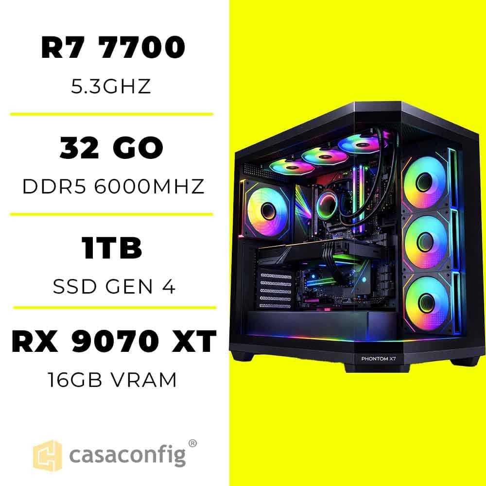 PC Gamer Ryzen 7 7700/32GB/1TB SSD| RX 9070 XT 16GB maroc prix