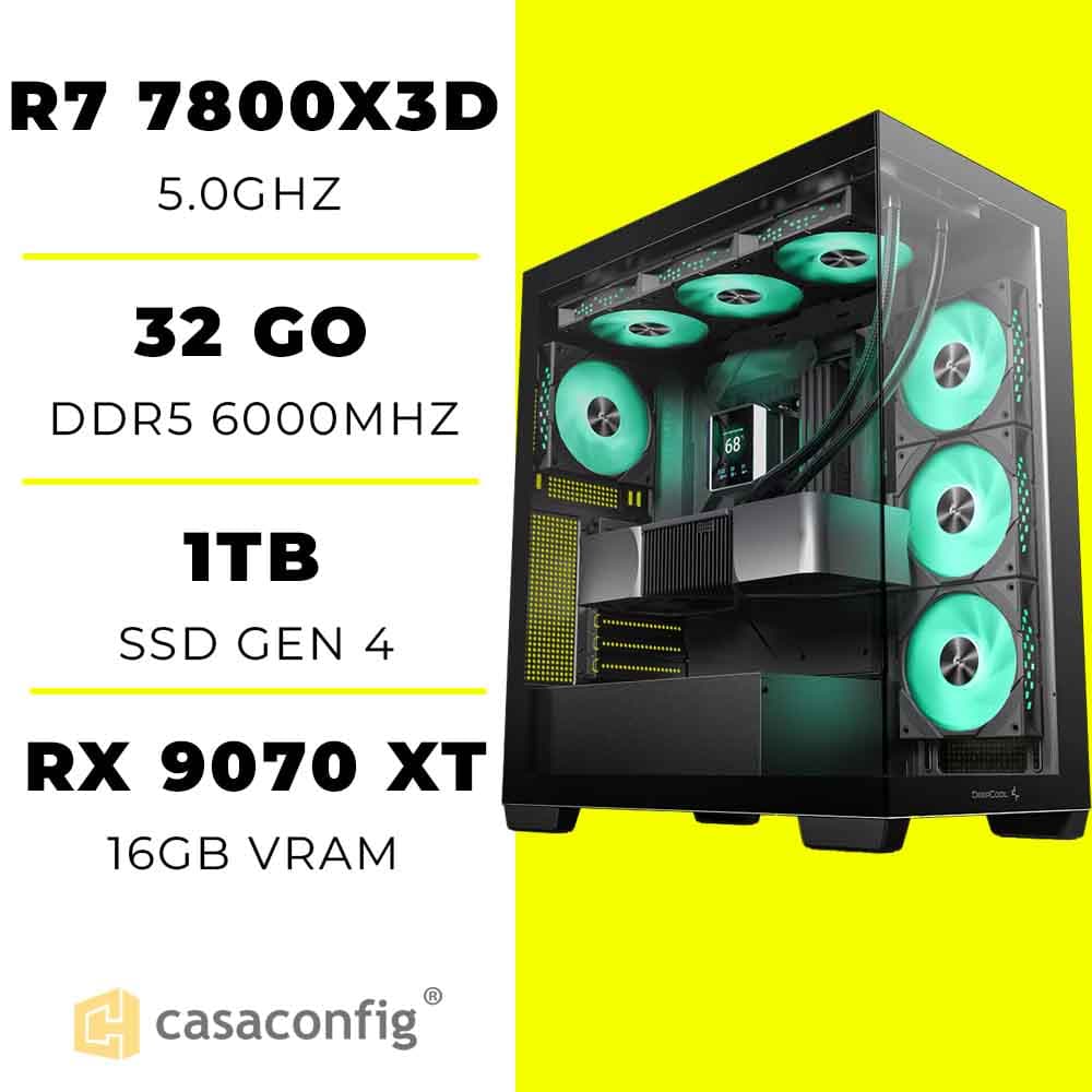 PC Gamer Ryzen 7 7800X3D/32GB/1TB SSD| RX 9070 XT 16GB maroc prix