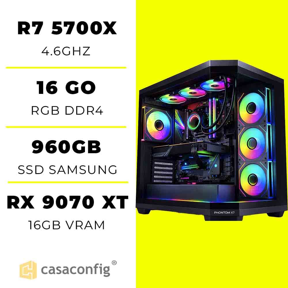 PC Gamer Ryzen 7 5700X/16GB/960GB SSD| RX 9070 XT 16GB maroc prix