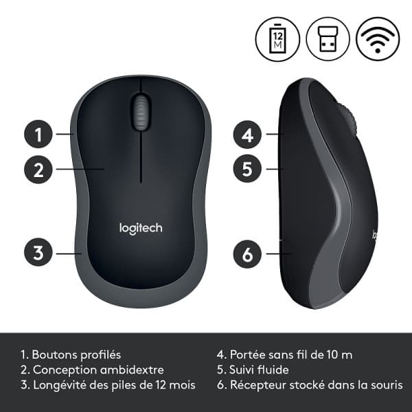 Logitech Wireless Mouse M185 (Gris) 2