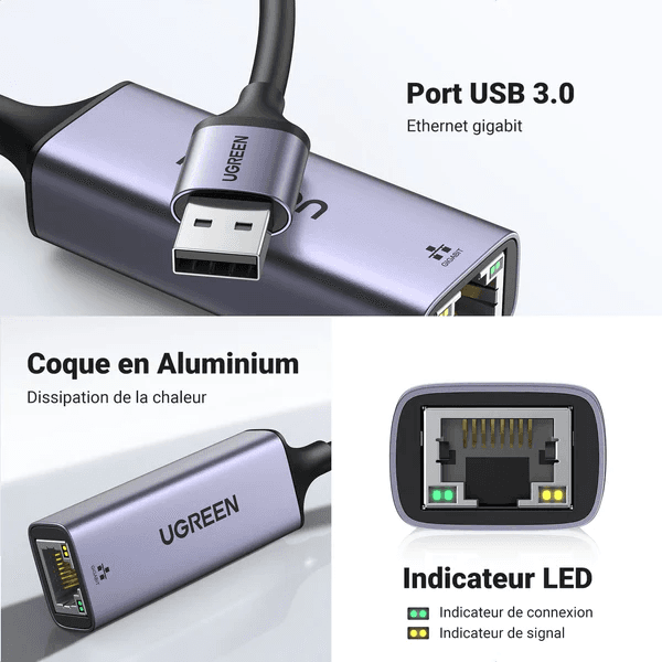 Ugreen Adaptateur Aliminium USB 3.0 to RJ45 (50922) 2