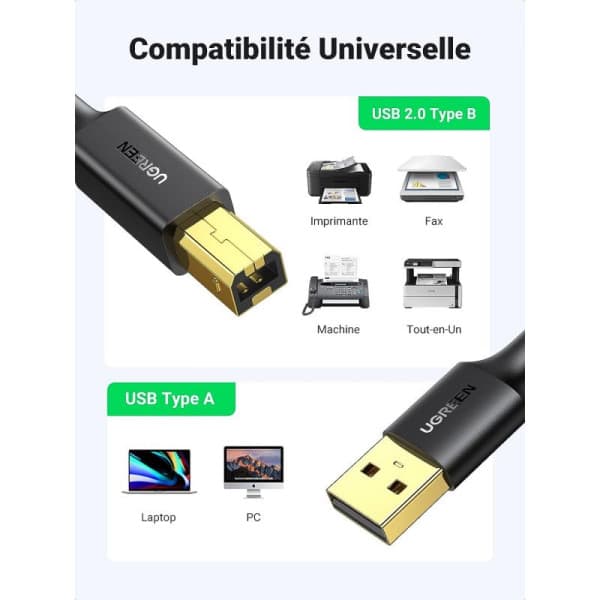 Ugreen Cable imprimante USB 2.0 to BM 3M (10351) 2