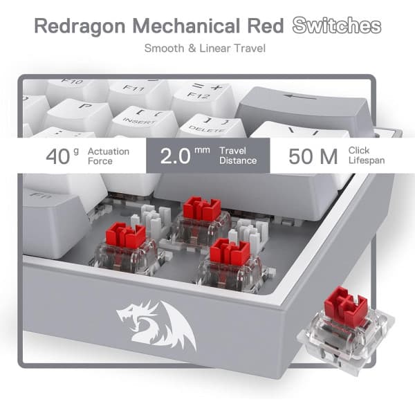 Redragon K617 Fizz 60% RGB Red Switches (White/Gray) 3