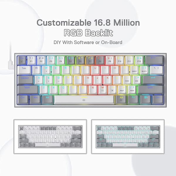 Redragon K617 Fizz 60% RGB Red Switches (White/Gray) 4