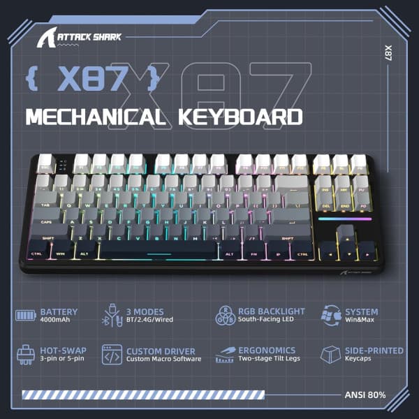 ATTACK SHARK X87 Strawberry Switch (Moonlit Night) 3