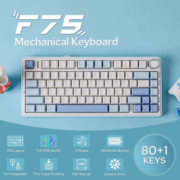 AULA F75 Sea Salt Blue (Graywood V3 Switch) 3