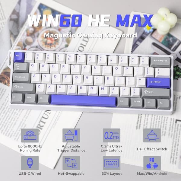 AULA WIN60 HE MAX Grey&amp;White&amp;Blue (Magnetic Switch) 2