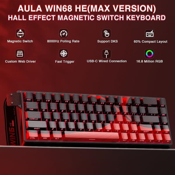 AULA WIN68 HE MAX Black&amp;Red (Magnetic Switch) 2