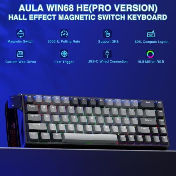 AULA WIN68 HE Black&amp;Grey (Magnetic Switch) 2