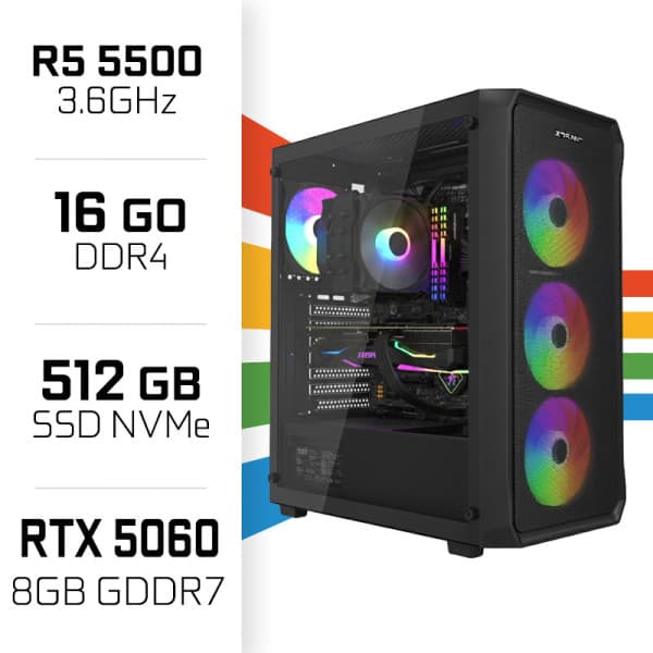 PC Gamer Ryzen 5 5500/16GB/512GB SSD/RTX5060 maroc prix