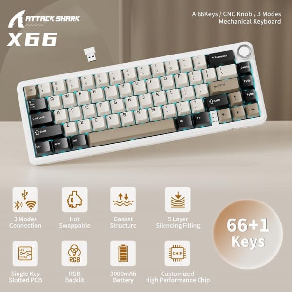 ATTACK SHARK X66 Blueberry Switch (Cheese White) 2