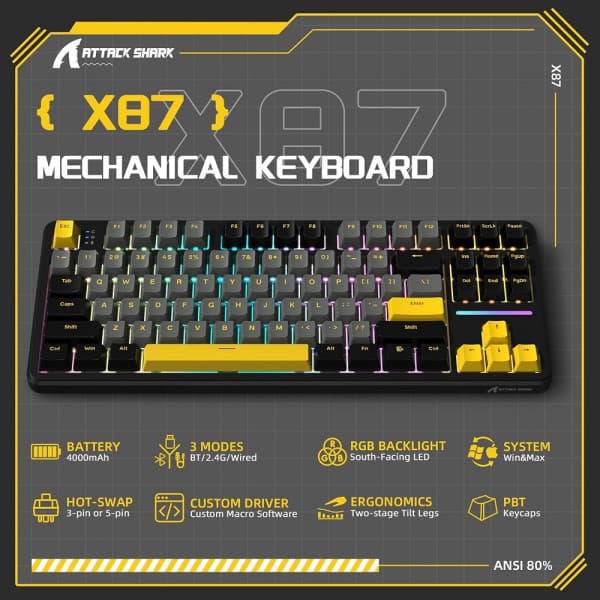 ATTACK SHARK X87 Strawberry Switch (Star Black) 2