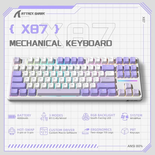ATTACK SHARK X87 Strawberry Switch (Twilight) 2