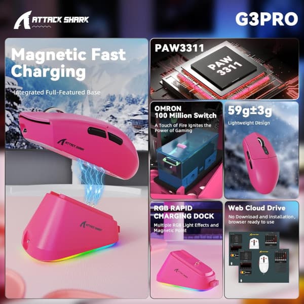 ATTACK SHARK G3 PRO (Berry Red) 2