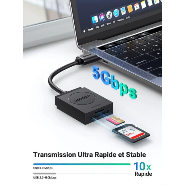 Ugreen Lecteur carte mémoire SD TF USB 3.0 2en1 2