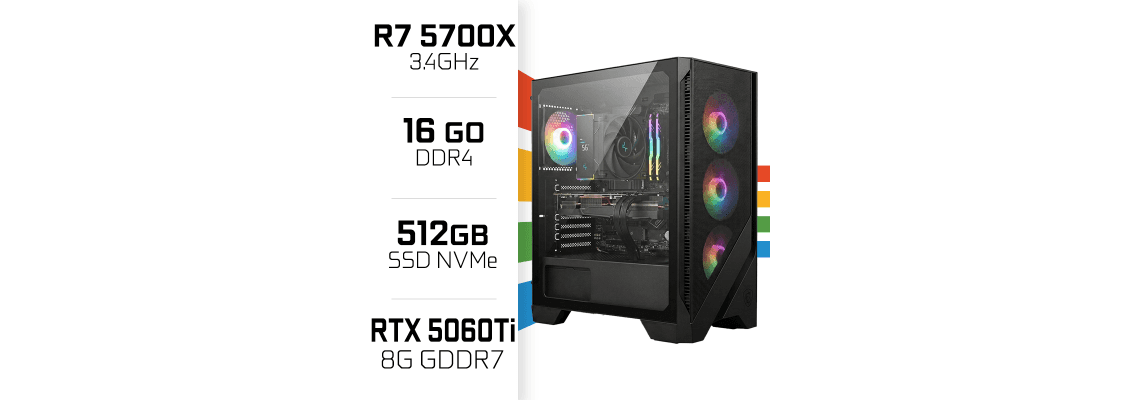 PC Gamer Ryzen 7 5700X/16GB/512GB SSD/RTX5060Ti 8GB 2