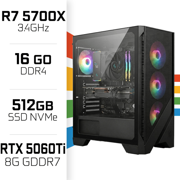 PC Gamer Ryzen 7 5700X/16GB/512GB SSD/RTX5060Ti 8GB maroc prix