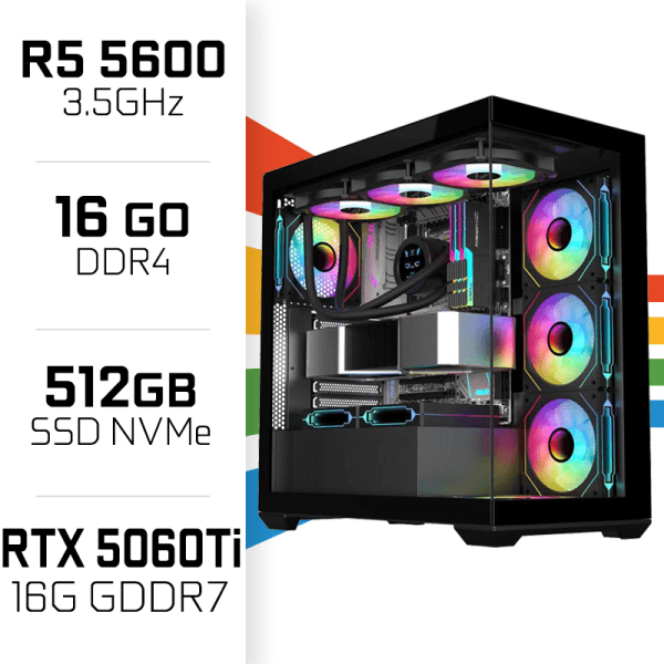 PC Gamer Ryzen 5 5600/16GB/512GB SSD/RTX5060Ti 16GB maroc prix