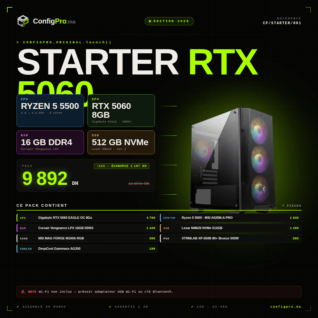 ConfigPro Starter — RTX 5060 maroc prix