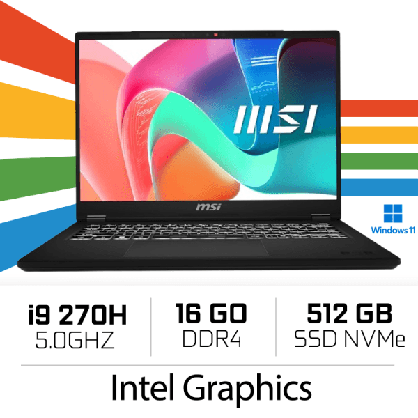 MSI Modern 14 H D2RMG-441MA / Intel Core 9 270H / 2x8GB DDR4 / 512GB NVMe SSD / Intel Graphics /14" FHD IPS / W11H Classic Black