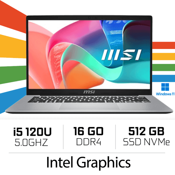 MSI Modern 14 F1MG-478MA / Intel Core 5 120U / 2x8GB DDR4 / 512GB NVMe SSD / Intel Graphics /14" FHD IPS / W11H/ Urban Silver