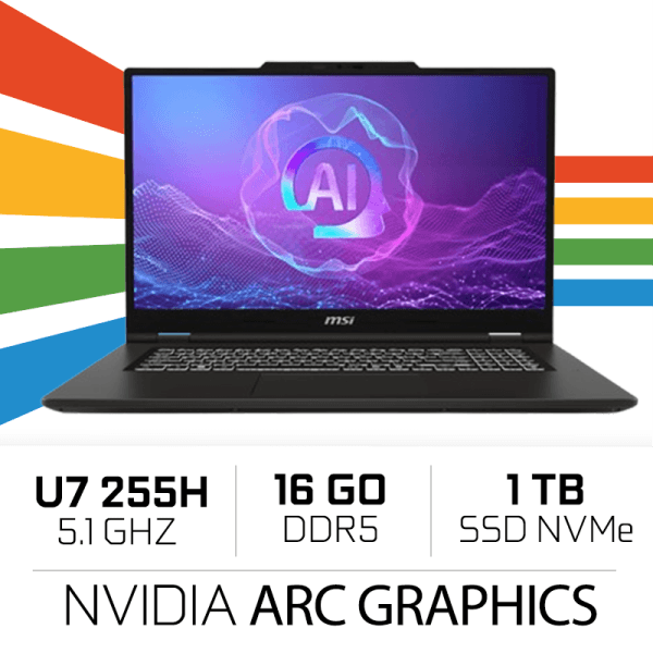 MSI Venture 14 AI A2HMG-036MA Intel Ultra 7-255H/16Go DDR5/1TB SSD/14" 120Hz 2.8k /Win11 - Noir Classic